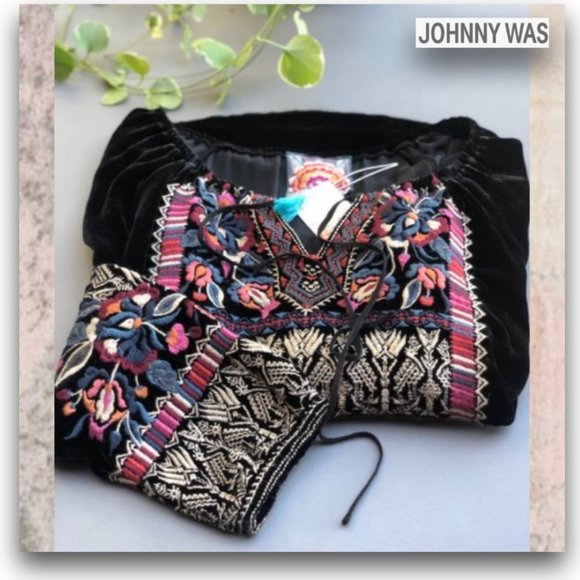 SOLD JOHNNY WAS CLAUDE VELVET PEASANT BLOUSE - Picture 2 of 6